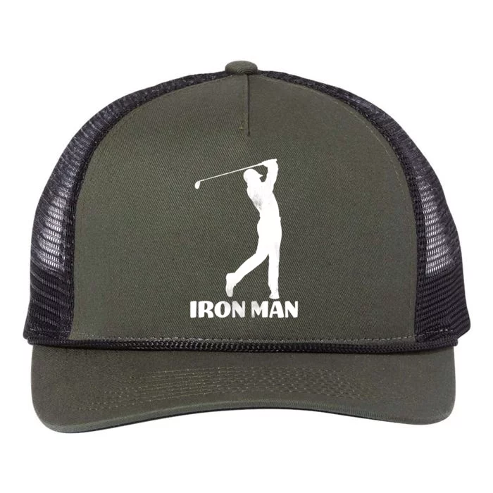 Vintage Iron Man Golf Design Retro Rope Trucker Hat Cap