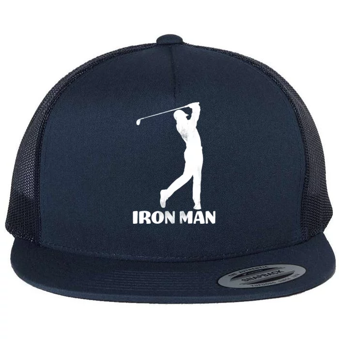 Vintage Iron Man Golf Design Flat Bill Trucker Hat