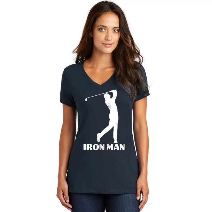 Vintage Iron Man Golf Design Women's V-Neck T-Shirt