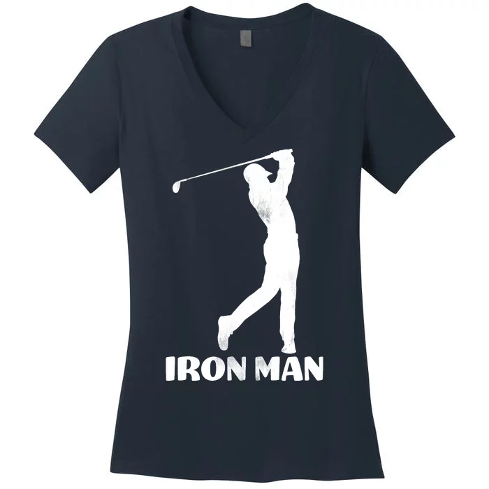 Vintage Iron Man Golf Design Women's V-Neck T-Shirt