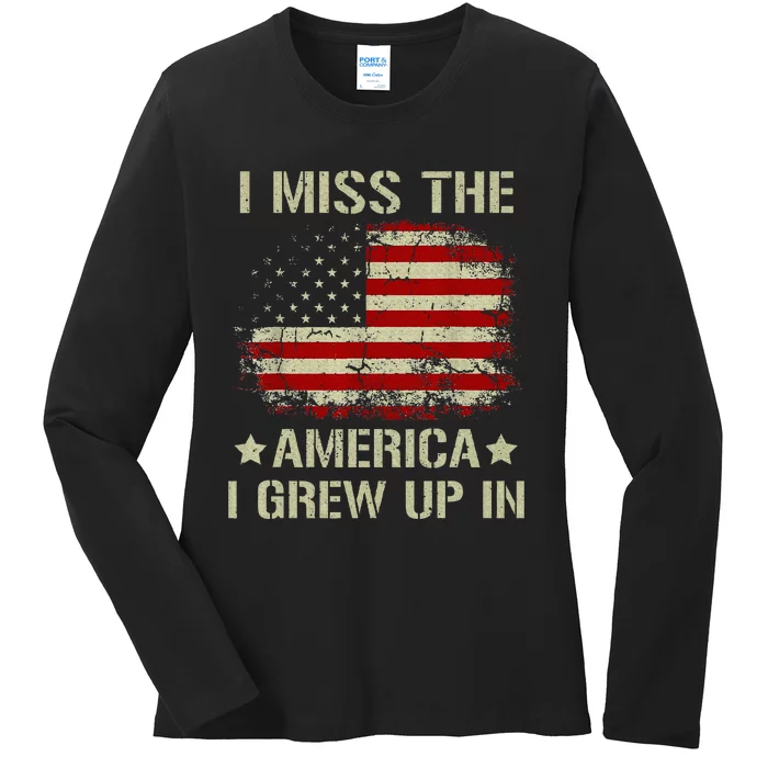 Vintage I Miss The America I Grew Up In American Flag Retro Ladies Long Sleeve Shirt