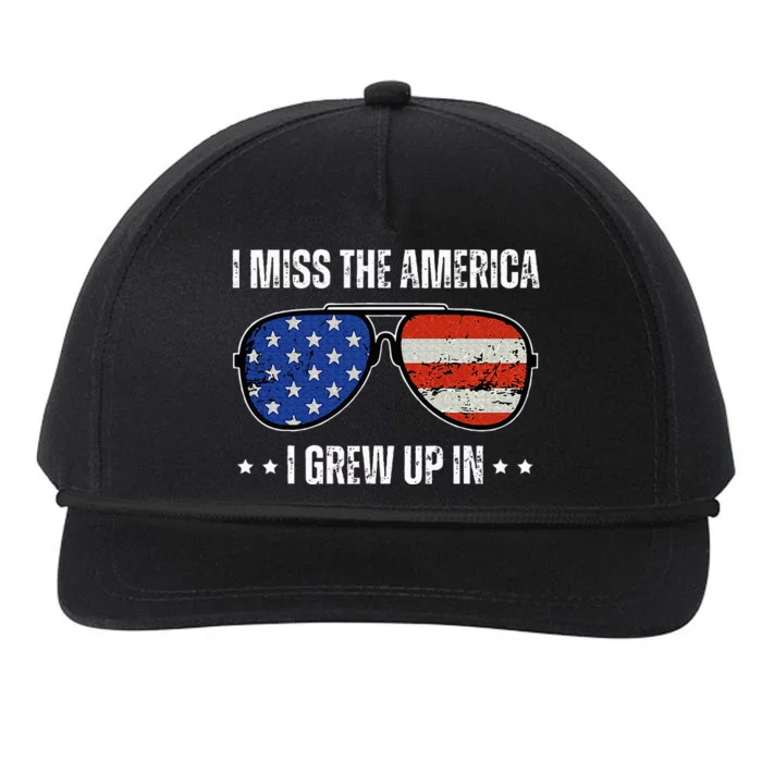 Vintage I Miss The America I Grew Up In Usa Flag Sunglasses Snapback Five-Panel Rope Hat