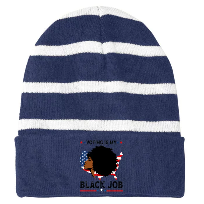 Voting Is My Black Job Black American Voting Striped Beanie with Solid Band