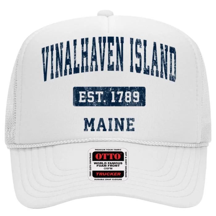 Vinalhaven Island Maine Me Vintage Sports Established High Crown Mesh Trucker Hat