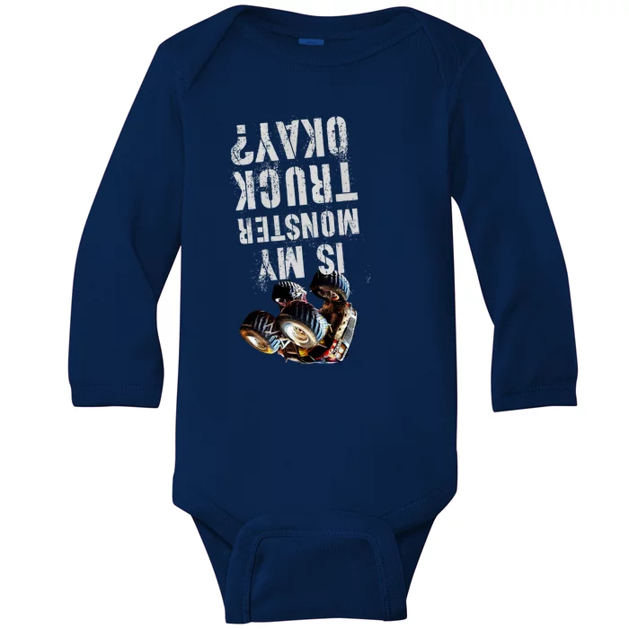 Vintage Is My Monster Truck Okay This Loves Engines Gift Baby Long Sleeve Bodysuit