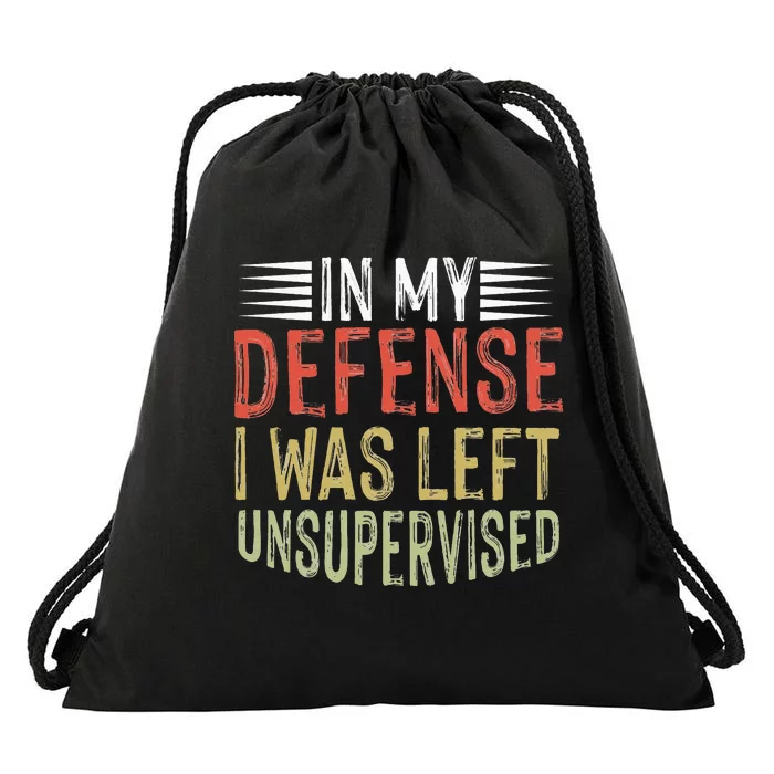 vintage In my defense i was left unsupervised Drawstring Bag