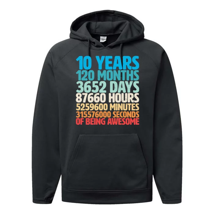 Vintage 10th Birthday 10 Years Old Being Awesome Performance Fleece Hoodie