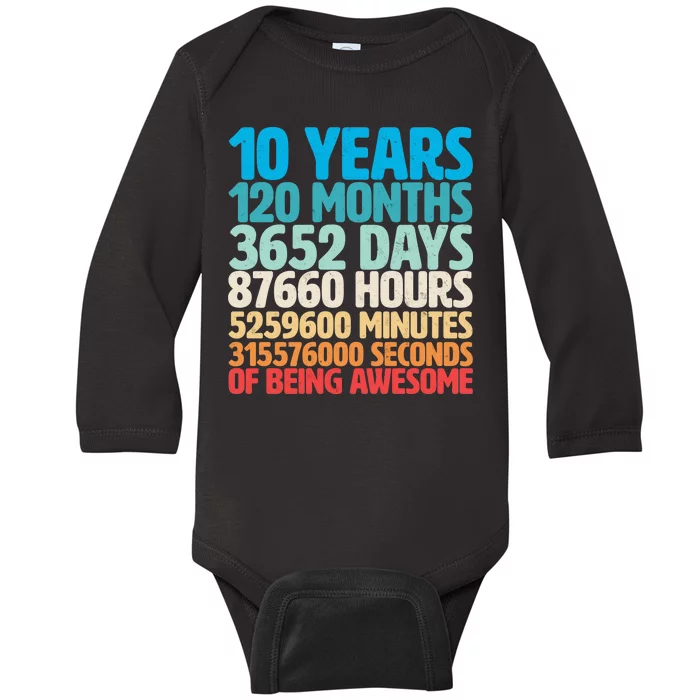 Vintage 10th Birthday 10 Years Old Being Awesome Baby Long Sleeve Bodysuit