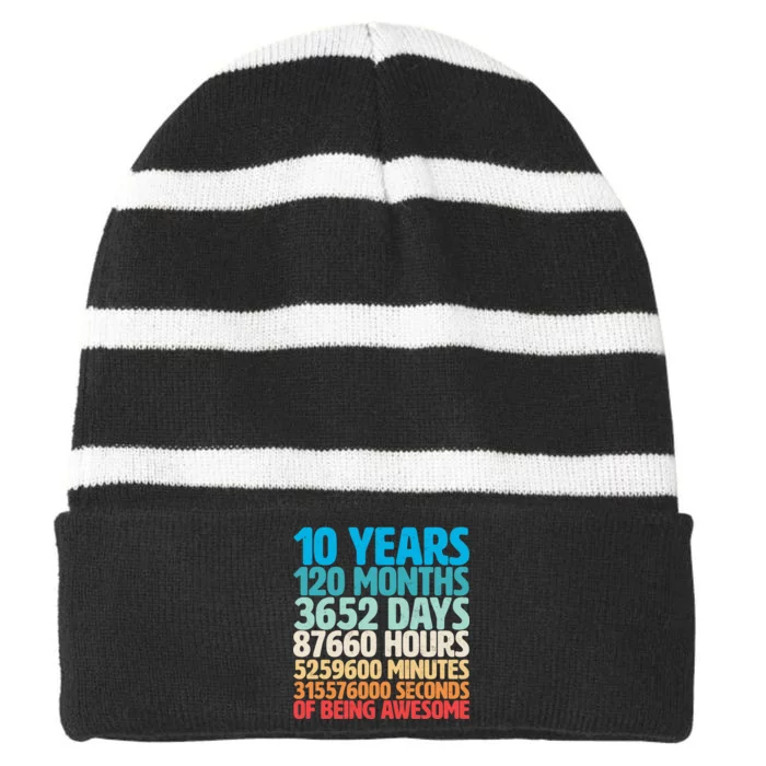 Vintage 10th Birthday 10 Years Old Being Awesome Striped Beanie with Solid Band