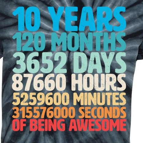 Vintage 10th Birthday 10 Years Old Being Awesome Kids Tie-Dye T-Shirt