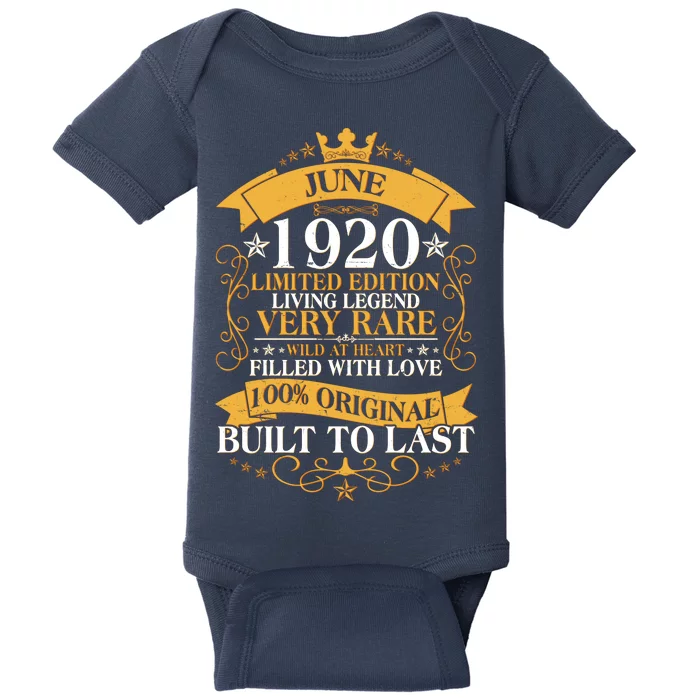 Vintage 1920 Limited Edition June 100th Birthday Baby Bodysuit