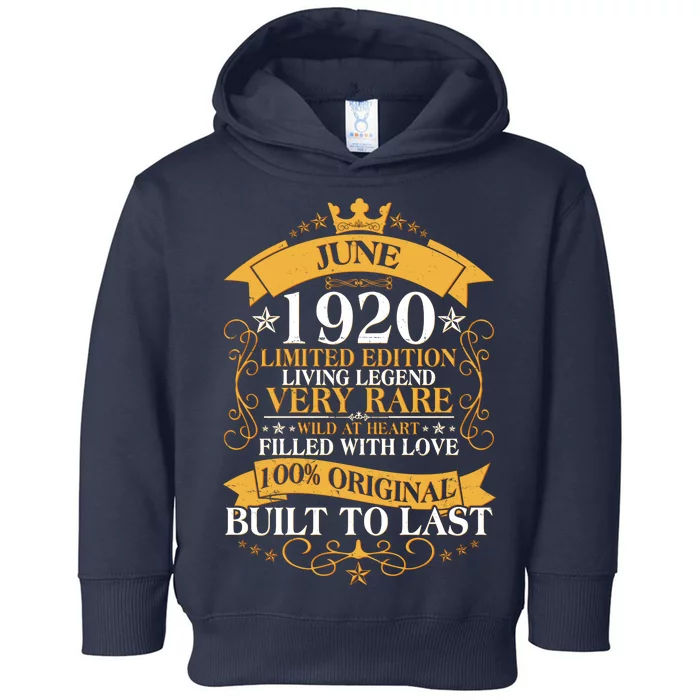 Vintage 1920 Limited Edition June 100th Birthday Toddler Hoodie