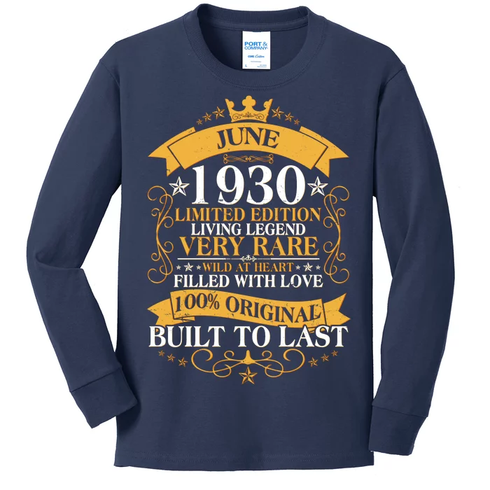 Vintage 1930 Limited Edition June Birthday Kids Long Sleeve Shirt