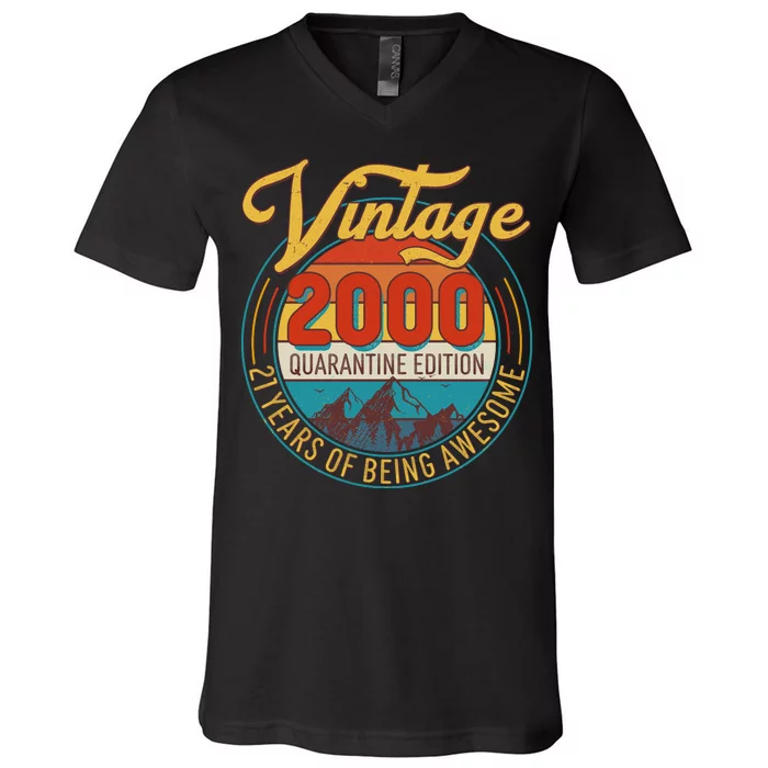 Vintage 2000 Quarantine Edition 21 Years of Being Awesome Birthday V-Neck T-Shirt