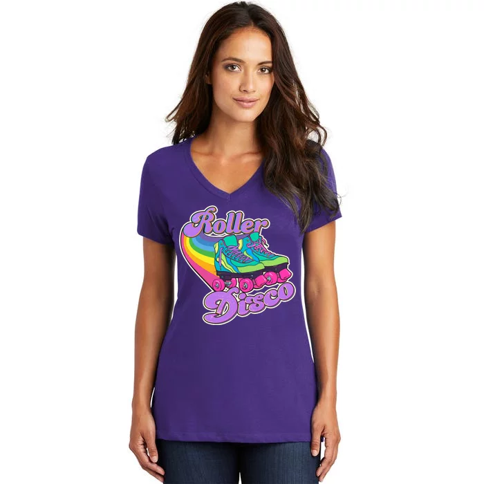 Vintage 80s Retro Roller Disco Skates Women's V-Neck T-Shirt