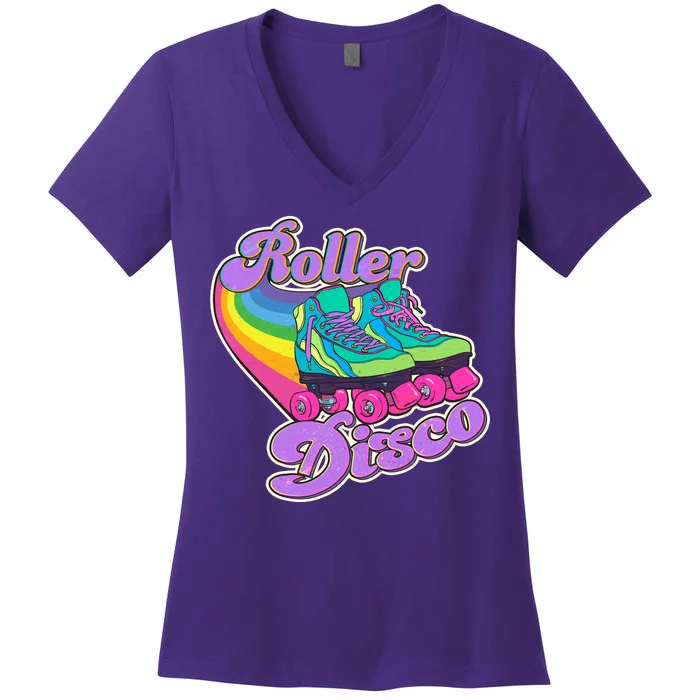 Vintage 80s Retro Roller Disco Skates Women's V-Neck T-Shirt