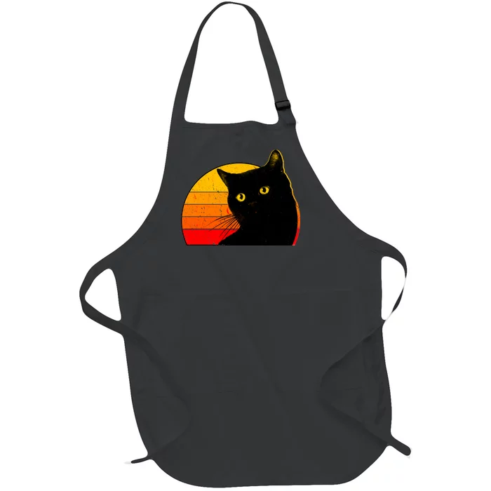 Vintage 80's Style Black Cat Retro Sun Full-Length Apron With Pocket