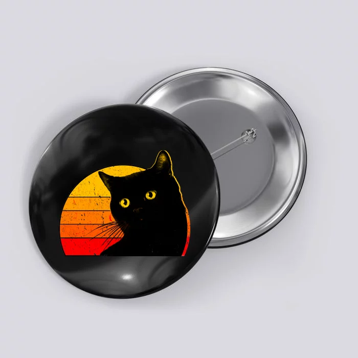 Vintage 80's Style Black Cat Retro Sun Button