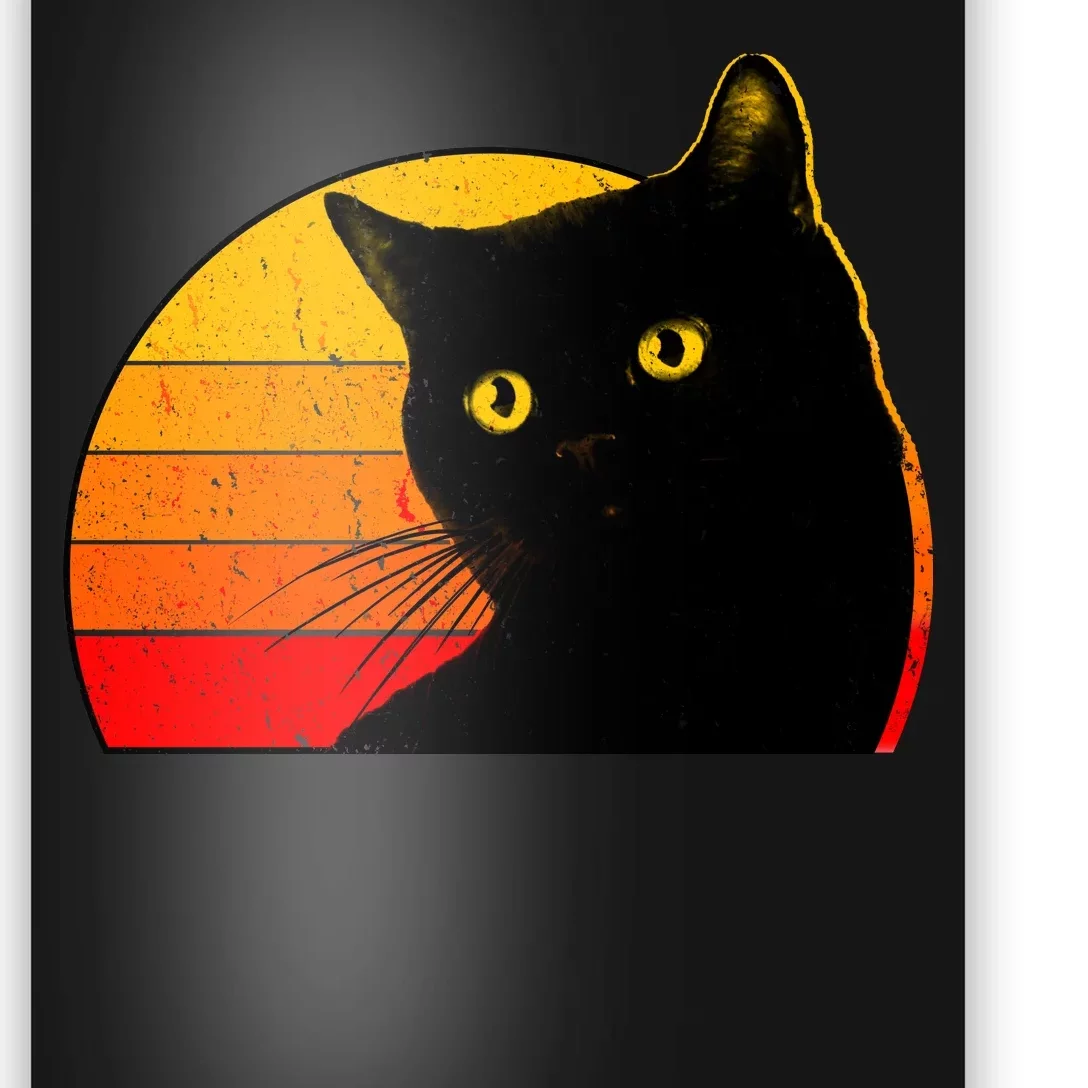 Vintage 80's Style Black Cat Retro Sun Poster