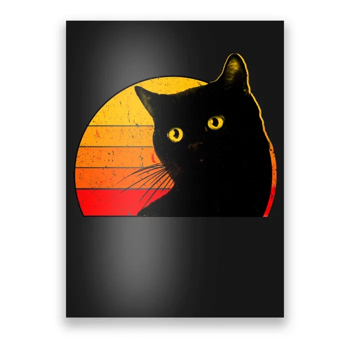 Vintage 80's Style Black Cat Retro Sun Poster