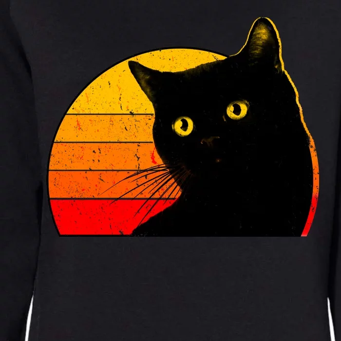 Vintage 80's Style Black Cat Retro Sun Womens California Wash Sweatshirt