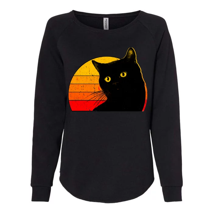 Vintage 80's Style Black Cat Retro Sun Womens California Wash Sweatshirt