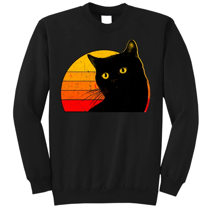 Vintage 80's Style Black Cat Retro Sun Tall Sweatshirt