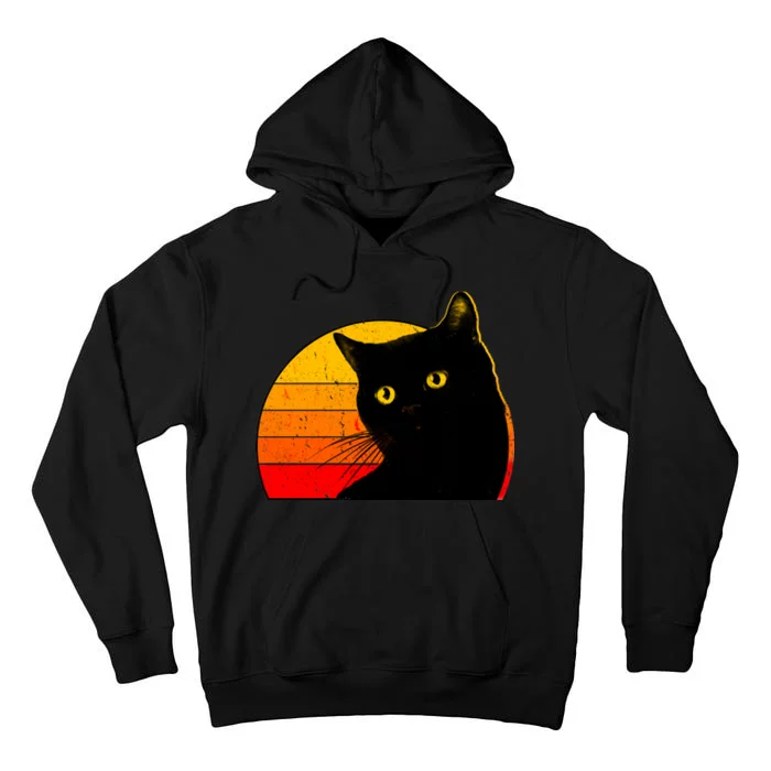 Vintage 80's Style Black Cat Retro Sun Tall Hoodie