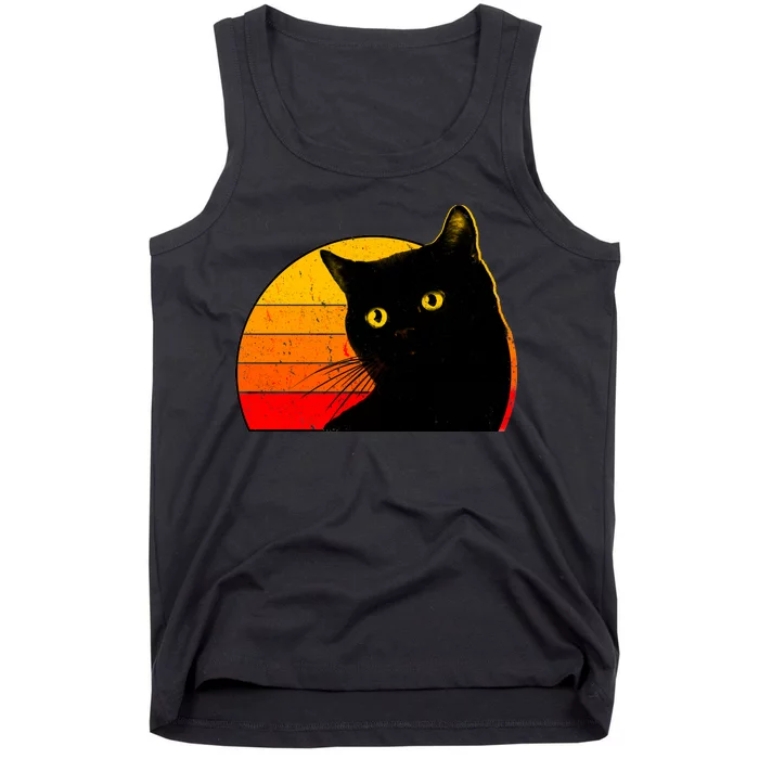 Vintage 80's Style Black Cat Retro Sun Tank Top