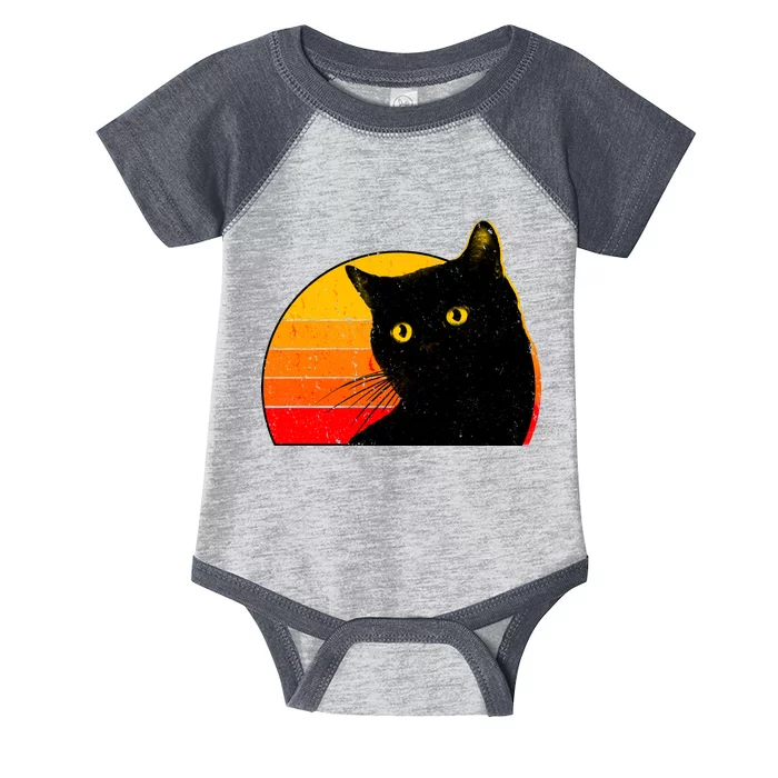 Vintage 80's Style Black Cat Retro Sun Infant Baby Jersey Bodysuit