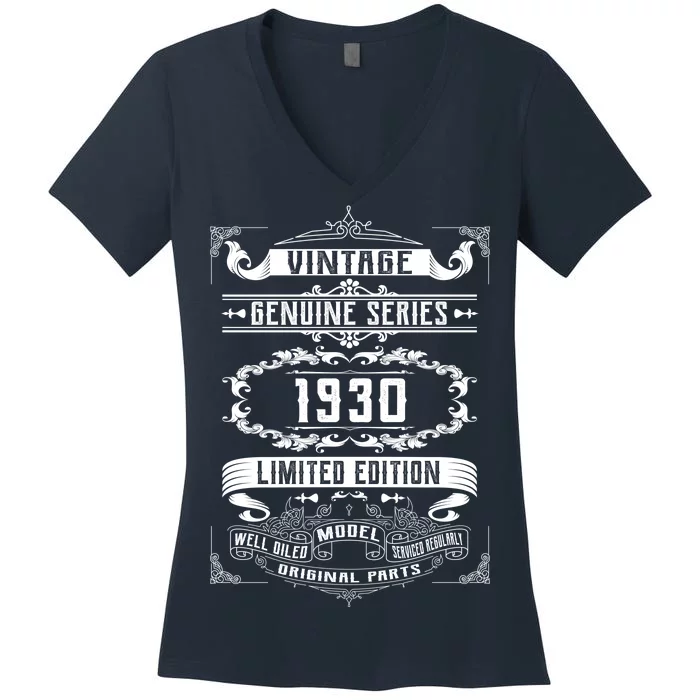 Vintage 90th Birthday Genuine Series 1930 Women's V-Neck T-Shirt