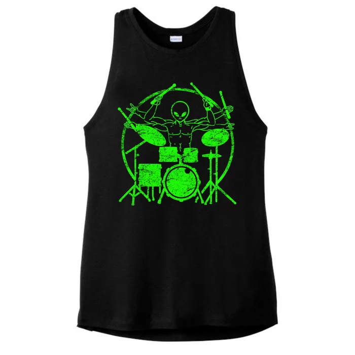 Vintage Alien Drummer Ladies Tri-Blend Wicking Tank