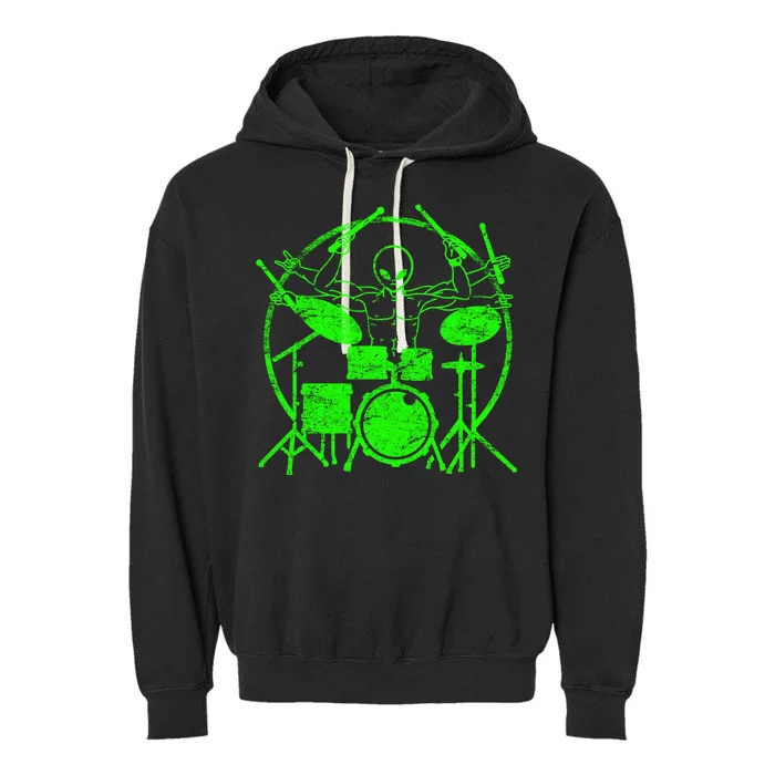 Vintage Alien Drummer Garment-Dyed Fleece Hoodie