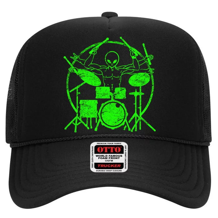 Vintage Alien Drummer High Crown Mesh Trucker Hat