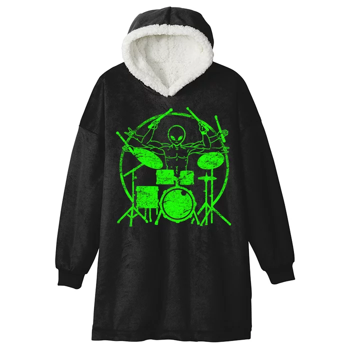 Vintage Alien Drummer Hooded Wearable Blanket