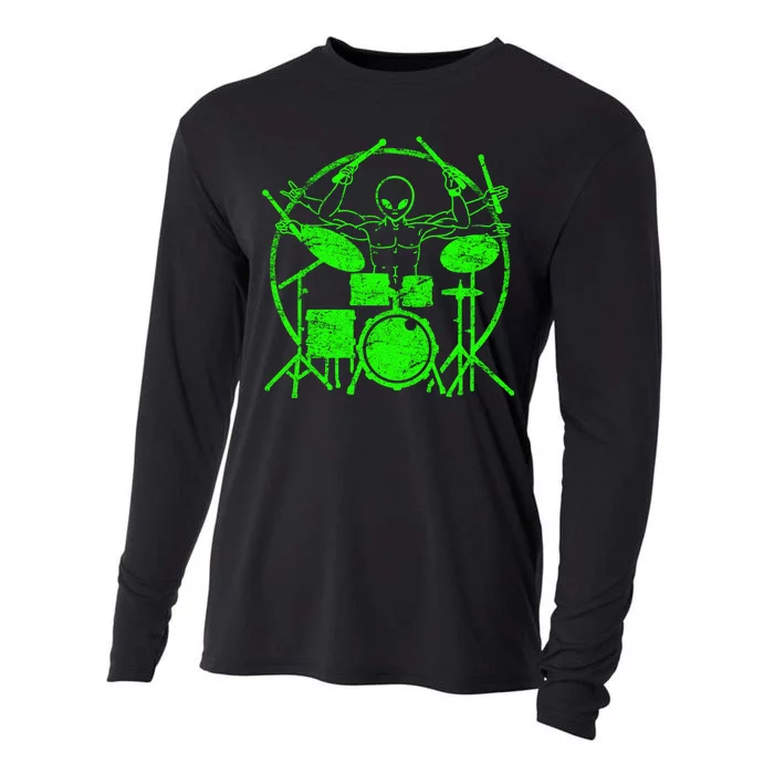 Vintage Alien Drummer Cooling Performance Long Sleeve Crew