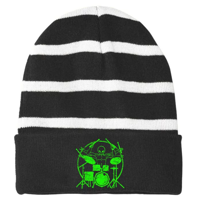 Vintage Alien Drummer Striped Beanie with Solid Band