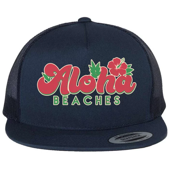 Vintage Aloha Beaches Logo Flat Bill Trucker Hat