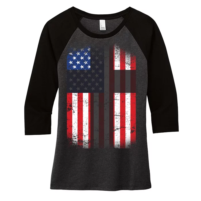 Vintage American Cross Flag Women's Tri-Blend 3/4-Sleeve Raglan Shirt