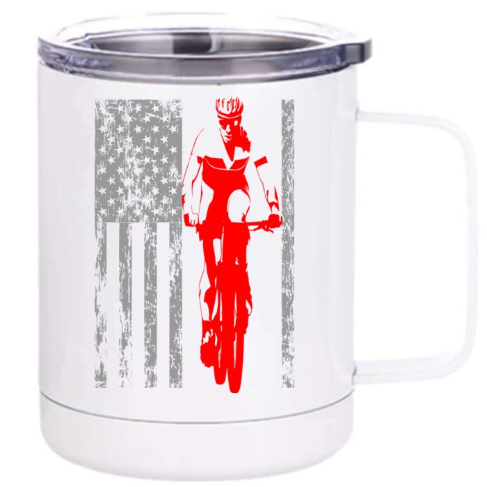 Vintage American Cycling USA Flag Front & Back 12oz Stainless Steel Tumbler Cup