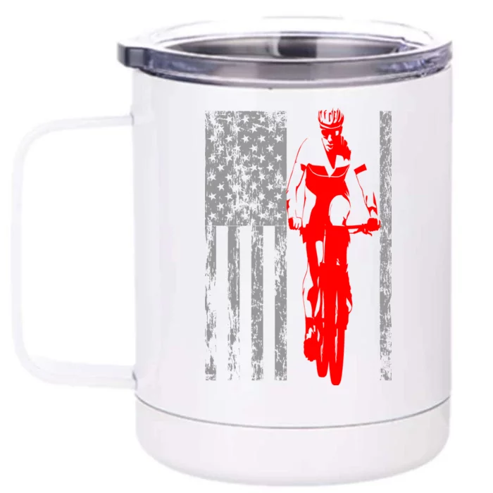 Vintage American Cycling USA Flag Front & Back 12oz Stainless Steel Tumbler Cup