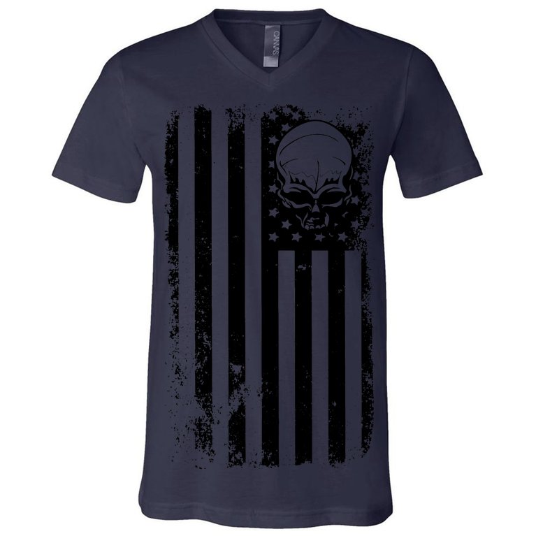 Vintage American Flag Military Skull V-Neck T-Shirt