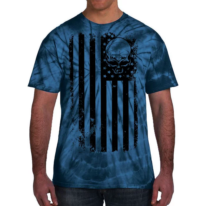 Vintage American Flag Military Skull Tie-Dye T-Shirt