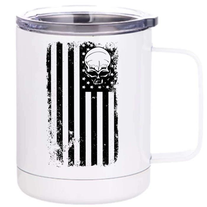 Vintage American Flag Military Skull Front & Back 12oz Stainless Steel Tumbler Cup