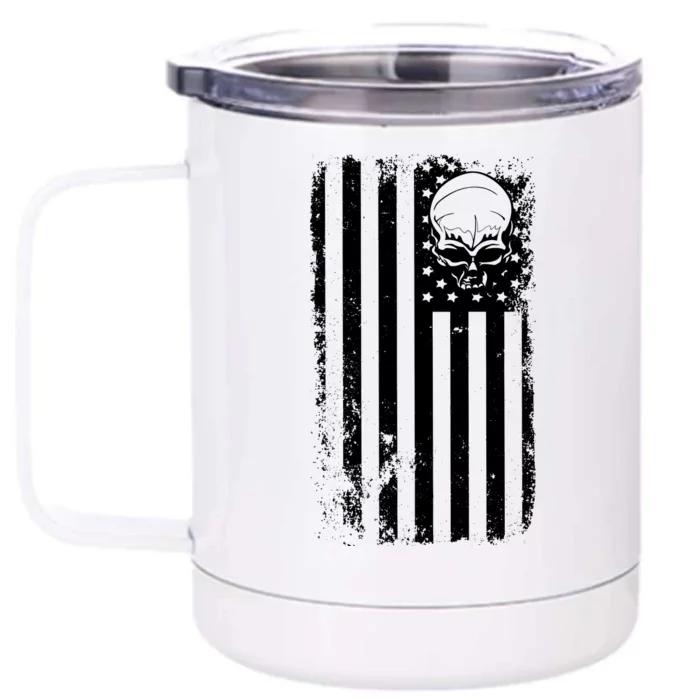 Vintage American Flag Military Skull Front & Back 12oz Stainless Steel Tumbler Cup