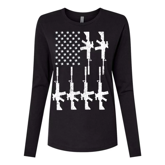 Vintage American Gun Rifle USA Flag Womens Cotton Relaxed Long Sleeve T-Shirt