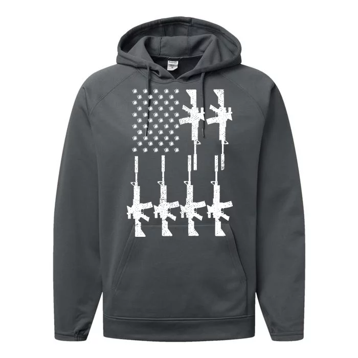 Vintage American Gun Rifle USA Flag Performance Fleece Hoodie