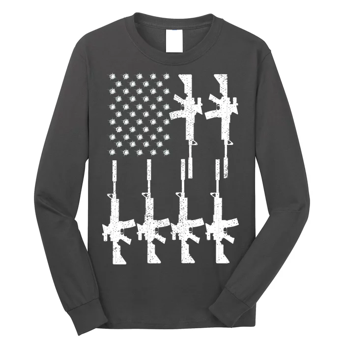 Vintage American Gun Rifle USA Flag Long Sleeve Shirt