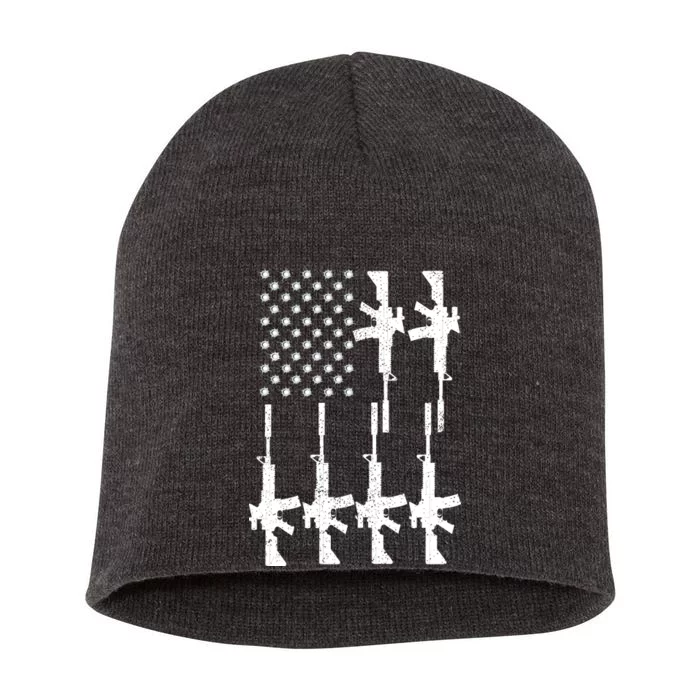 Vintage American Gun Rifle USA Flag Short Acrylic Beanie