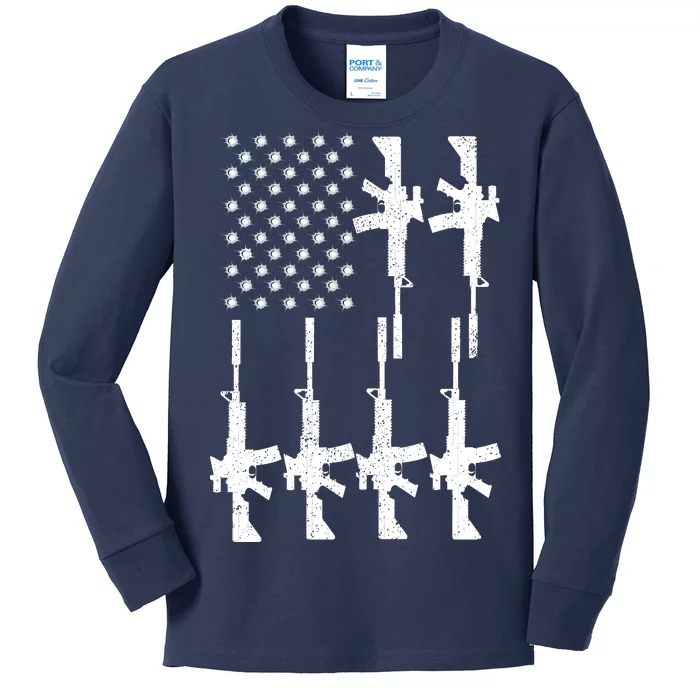 Vintage American Gun Rifle USA Flag Kids Long Sleeve Shirt